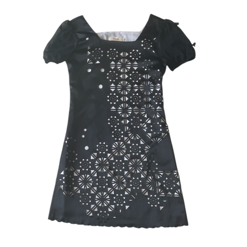Chloé Black 100% Silk Laser Cut Floral Dress Size 4